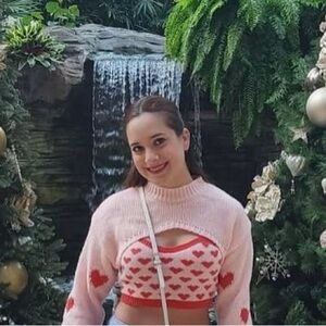 Cozy Pink Heart Cropped Sweater